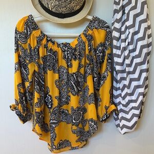 Express Yellow Off-Shoulder Floral Tunic